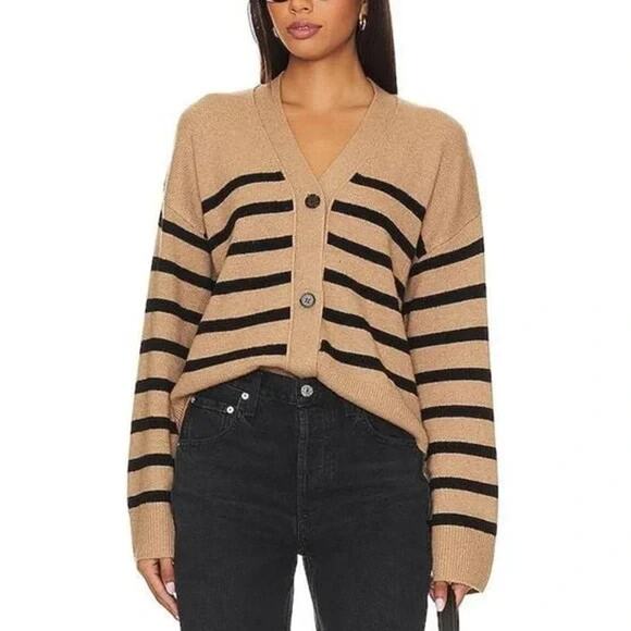 Rails Geneva Camel and Black Striped Wool Cashmere Cardigan XS - Picture 1 of 10